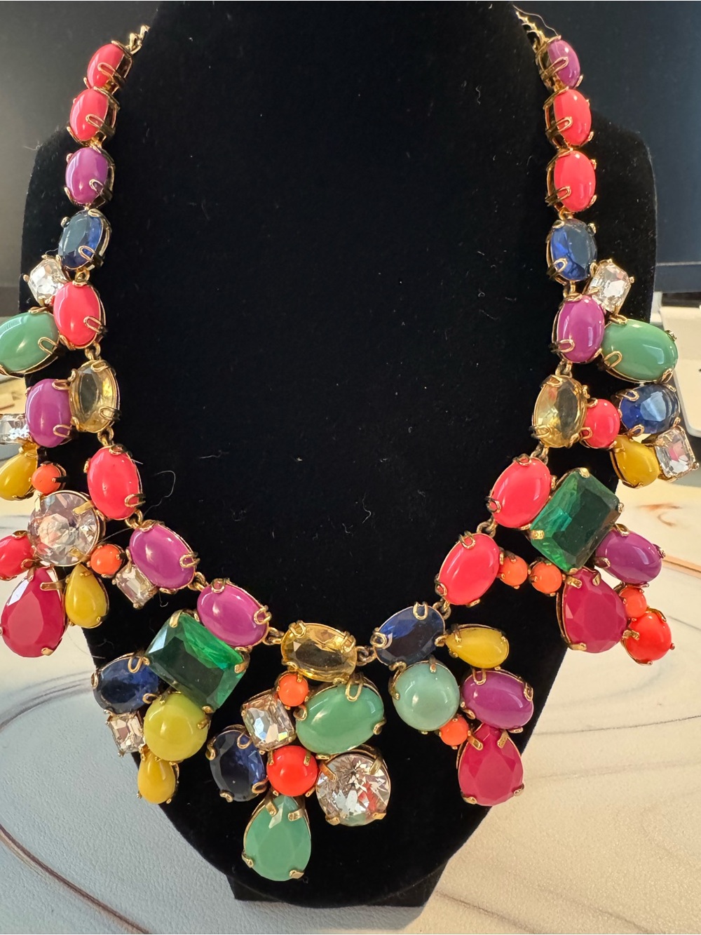 J. Crew Multicolor Gem Statement Necklace - Pink, Green, Purple, Blue, Yellow